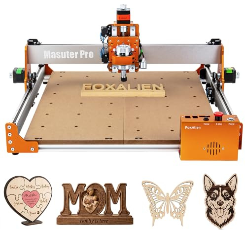 FoxAlien Masuter Pro 4040 CNC Fräs/Fräsmaschine, 400x400x60mm Vollaluminium Graviermaschine, 3-Achsen Holzstich, Acryl Gravur, Aluminium, MDF Schnitzerei Gravurfräsmaschine Grbl Steuerung