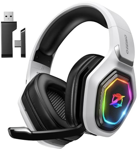 Ozeino OW810 Gaming Headset 40h Akku & Spielen beim Laden, 2.4GHz+BT(≤30ms), 7.1 Surround Sound Wireless Headset Mit Mikrofon für FIFA/CS:GO/Streaming, Kompatibel für PS5/PS4/Switch/Mac, Kristallweiß