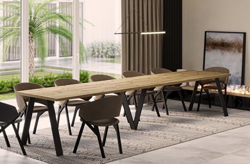 Endo-Moebel XXL Esstisch Lungo 130 cm - 405 cm erweiterbar Küchentisch bis 12 Personen Matt (Artisan Eiche)