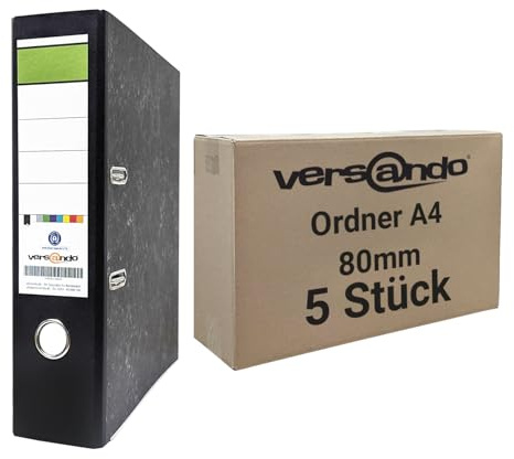 versando 5x breiter Premium Ordner DIN A4 Rücken 8cm Aktenordner Ringordner - Blauer Engel zertifiziert - schwarz