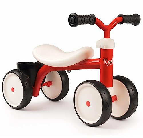 Smoby – Rookie Laufrad Rot – ideale Lauflernhilfe für Kinder ab 12 Monaten, Lauflernrad mit Spielzeug-Korb, Retro Design für Jungen und Mädchen