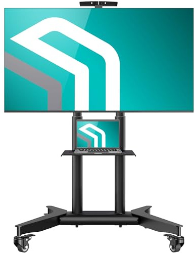 ONKRON TV Ständer rollbar 32-75 Zoll, 50 kg, VESA 200x200-600x400, TS1571-B | TV Rollwagen höhenverstellbar 1065-1415 mm, mobil, AV- & Webcam-Ablage, Kabelmanagement, Fernsehständer mit Rollen, Schwarz