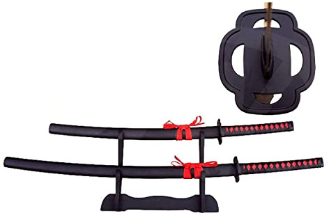Katana Schwert Echt Set, Wakizashi, Tanto - Samurai Schwert aus Stahl - Samurai Schwerter als Anime Deko - Japanisches Sword mit ständer - Ninja Schwerter - 4KM84