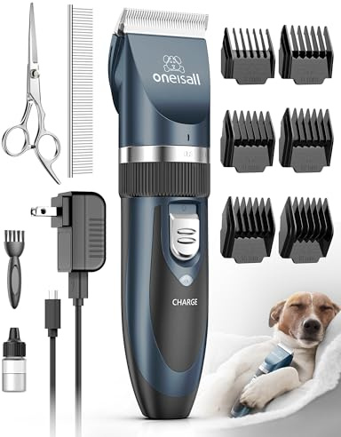 oneisall Leise Hundeschermaschine Profi Schermaschine Hund Katze Tierhaarschneidemaschine Elektrische Hundetrimmer Schnurlosen Haarschneidemaschine (Blau)