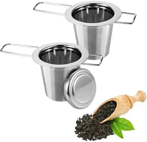2 Stück Teesieb für Losen Tee, Teesieb für Tasse, Teefilter Edelstahl mit Klappgriff und Deckel, Wiederverwendbar, Passend Geeignet für die Meisten Teetassen, Teeschalen