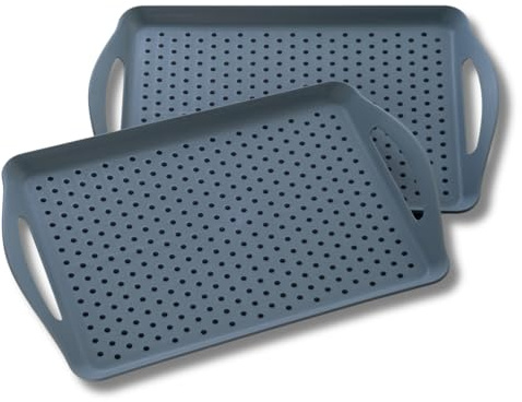 3 PAGEN® 2X Anti-Rutsch Tablett XL mit Griff, rutschfest Serviertablett Groß 2er-Set, Antirutsch Tabletts mit Rutschfester Noppenfläche, Frühstückstablett 2 Stück, 45 x 31 x 5 cm