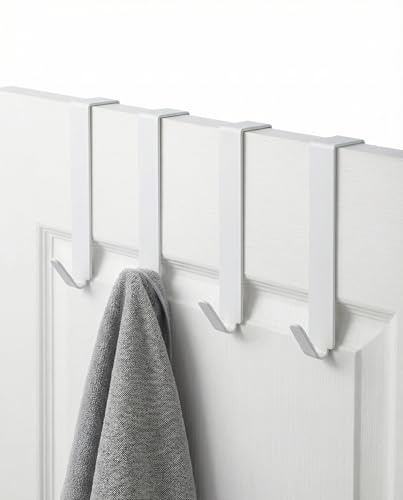 Türhaken zum Einhängen 4er-Set mit Filzpad, 15mm Weiß | Kleiderhaken, Garderobenhaken und Handtuchhalter für die Tür, für alle Türen, bis 10 kg je Haken, Filzpad, ohne Bohren