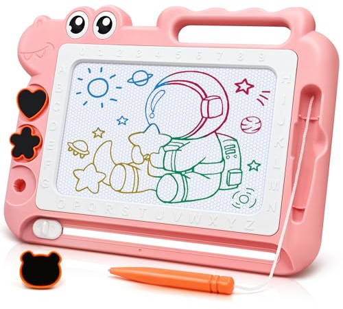 AiTuiTui Dinosaurier Maltafel Zaubertafel Kinderspiele Geschenk Mädchen Jungen, Bunt Magnetische Zeichenbrett Lernspielzeug ab 3-7 Jahre, Magnettafel Reisegröße Kinder Spielzeug (Rosa)