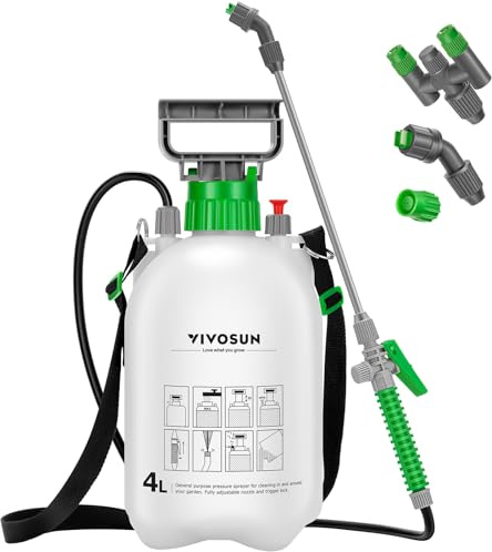 VIVOSUN Drucksprüher 4L Gartenspritze mit 3 Düsen, Druckentlastungsventil & Verstellbarem Tragegurt, Sprühflasche für Pflanzen Garten Rasenpflege Düngung & Reinigun, Weiß
