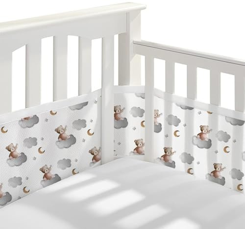 Bizcasa 2 Stück Bettumrandung Babybett,Babybett Umrandungen Breathable Netzgewebe Umrandungen,4-Seitiges Netzfutter, Kinderbett Schutz für Kinderbetten-Verstellbar,Abnehmbar -340cmx30cm + 160cmx30cm