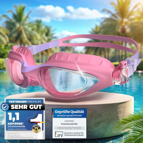 KIDVERSE Schwimmbrille Kinder - Bequeme Taucherbrille Kinder 3 Jahre bis 13 - Geprüfte Kinderschwimmbrille mit UV-Schutz & Antibeschlag Schutz - Schwimmbrille Mädchen & Jungen