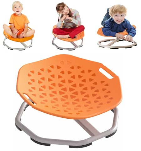 Chidiam Sensorischer Stuhl für Kinder,Sensorische Produkte für Autismus, Sitzen und Drehen,Wackelstuhl mit ADHS-Syndrom,Rutschfester Drehstuhl,Trainingsstuhl für Körperkoordination (orange)