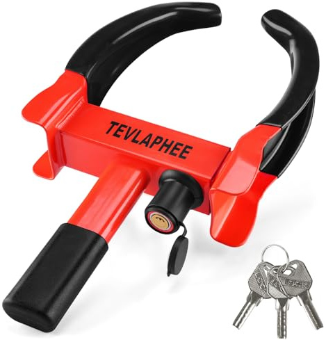 Tevlaphee Radkralle Parkkralle mit Sicherheitsschloss und 3 Schlüsseln für PKW Wohnwagen Anhänger - Reifenbreite 19-30cm - Felgenkralle Reifenkralle Wegfahrsperre Diebstahlsicherung (Schwarz & Rot)
