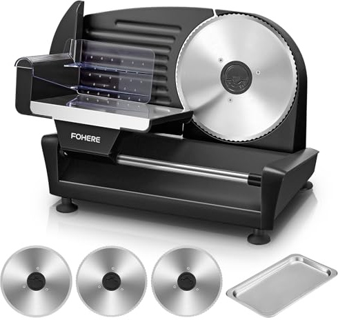 250 Watt Allesschneider Elektrischer Edelstahl - Brotschneidemaschine 3 Klingen - Verstellbare Küchenmaschine 0 bis 15mm - Wurstschneidemaschine, Schinkenschneider für Fleisch, Käse usw, Schwarz