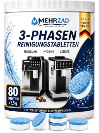 80 × 3-Phasen Premium-Reinigungstabletten für Kaffeevollautomaten – Reinigung, Schutz und Pflege – kompatibel mit Jura & Siemens – 3,5 g Tabletten – Made in Germany