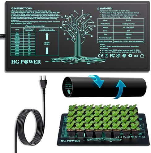 HG Power Heizmatte Pflanzen, 55w Wärmematte für Zimmergewächshaus, Growzelt, Terrarium, mit Überhitzungsschutz, Anzuchtkasten – Opt. G 1 Mat ohne Regler