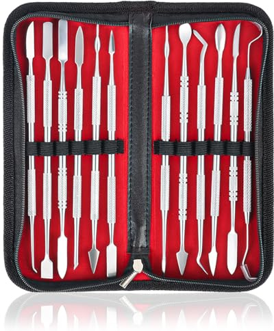 YYTECH 12 Stück Edelstahl Wachsschnitzer, Doppelköpfiges Wachs Schnitzwerkzeug Set, Edelstahl Ton Wachs Schnitzwerkzeug, Modellierwerkzeug, Dabbing Tool, Ton Modellierwerkzeug Modelierwerkzeugset