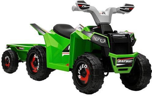 HOMCOM Kinder Quad Elektro 6V Kinderquad mit Vorwärts-, Rückwärtsfunktion, Anhänger 2,5 km/h Elektro-Quad für Kinder 1,5-3 Jahre Grün
