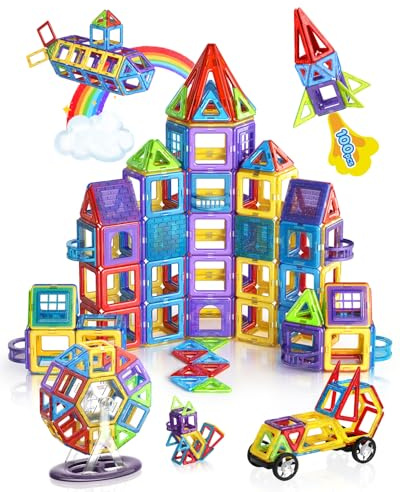 Theefun 100 Teile Magnetische Bausteine, Magnetbausteine Magnetspiel Magnete Kinder 3D STEM Montessori Lernspielzeug für Jungen & Mädchen 3–8 Jahre Weihnachtsgeschenke & Geburtstagsgeschenk