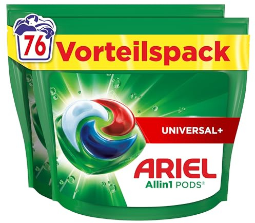 Ariel Waschmittel Pods All-in-1, Flüssigwaschmittel Kapseln 76 Waschladungen, Universal+, Kraftvolle Fleckentfernung ab der 1. Wäsche
