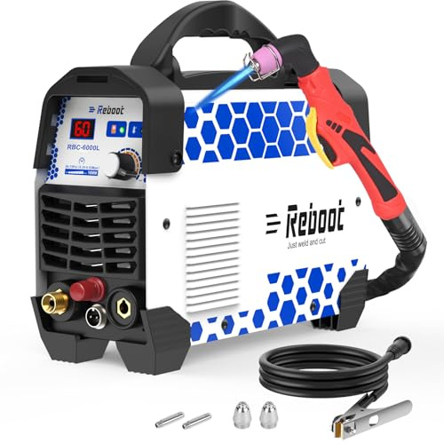 Plasmaschneider 60A, Nicht-berührender Pilotbogen, IGBT-Technologie, 240V, Max. Schnitttiefe 16mm, Sauberer Schnitt 10mm, inkl. Verbrauchsmaterialsatz – Ideal für Stahl, Edelstahl, Kupfer,RBC6000L