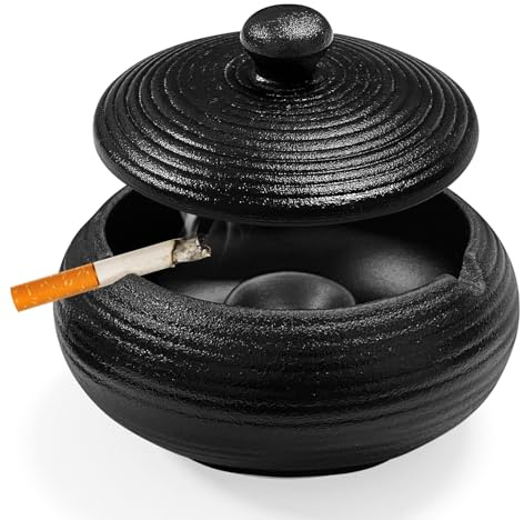Windaschenbecher, Aschenbecher für Draußen Außenbereich, Schwarz Retro Keramik für Garten, Balkon, Terrasse und Außenbereich
