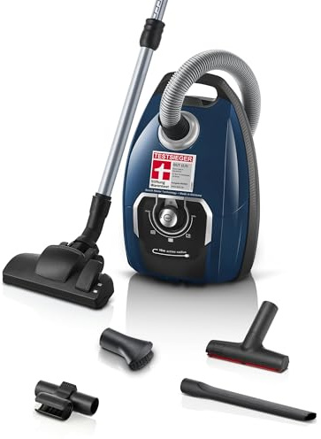 Bosch Staubsauger mit Beutel Serie 8 BGL8XPER, ideal für Allergiker, Hygiene-Filter, 10 Jahre Motorgarantie, XXL-Polsterdüse, XXL-Fugendüse, langes Kabel, Made in Germany, leise, 700 W, blau