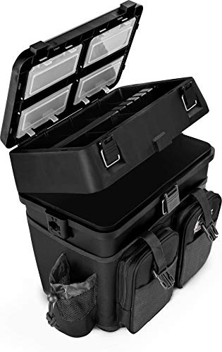 Sitzkiepe Angelbox Angel-Sitzbox Angelrucksack Angeltasche Angelkoffer Angler-Gerätekasten mit 4 Tackle Boxen Dunkelschwarz ONESIZE