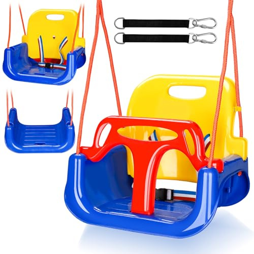 Jaxguom Babyschaukel 3-in-1 Kinderschaukel bis 50kg, Babysitz Abnehmbarer,Höhenverstellbar,Mitwachsende Kinderschaukel für Outdoor & Indoor