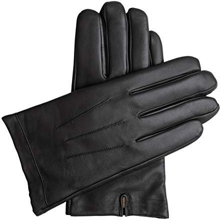 Downholme Klassische Lederhandschuhe mit Innenfutter aus Kaschmir für Herren (Schwarz, L)