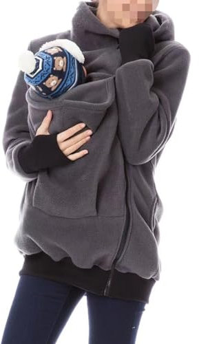 Mdrcg 3 in 1 Tragejacke Umstandsjacke für Mama und Baby Winter,Damen Langarm Umstandsjacke Warm Tragepullover mit Babyeinsatz,Grau,M