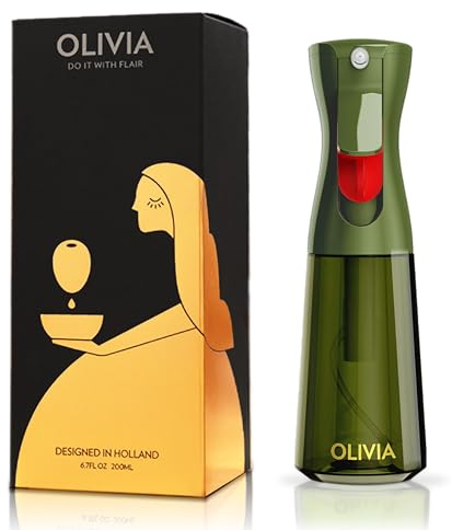 FLAIROSOL OLIVIA 200ml Glas-Ölsprüher - Kontinuierliche Ölsprühtechnik mit Portionskontrolle - Vielseitiger Ölzerstäuber zum Kochen, Salat, Grillen, Backen und für weitere Szenarien (Grün)