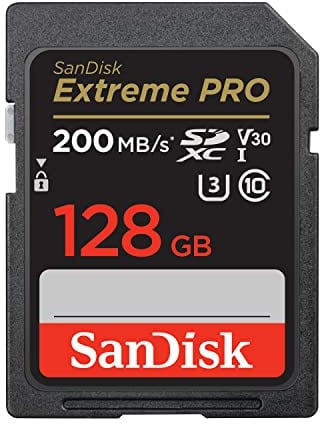 SanDisk Extreme PRO SDXC UHS-I Speicherkarte 128 GB (V30, Übertragungsgeschwindigkeit 200 MB/s, U3, 4K UHD Videos, SanDisk QuickFlow-Technologie, temperaturbeständig)
