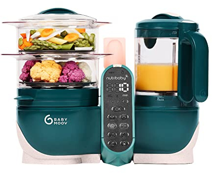 Babymoov Nutribaby Plus Opal Green - Babynahrungszubereiter, 2200ml Fassungsvermögen, schonendes Dampfgaren, Mixen, Sterilisieren, Aufwärmen
