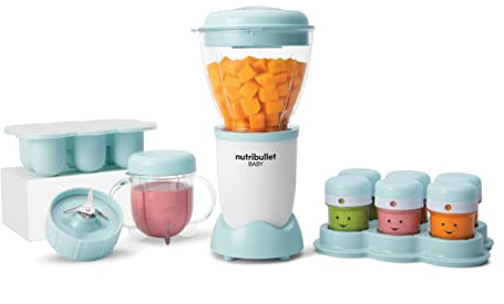 nutribullet Baby, Mixer für Babynahrung, Elektrischer Mixer, 200 Watt Leistung, 6 Gläschen, Gefrierschale, Silber
