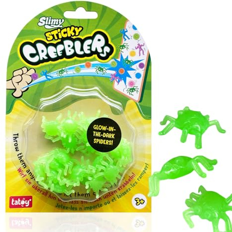 Tatoy Slimy Sticky Creeblers - GID Spider - Original Wandkrabbler, Super Heros und Glow-in-The-Dark Glibber Spinnen, klebrige Fensterläufer, Sensory Antistress Fidget für Kinder (ab 3 Jahre)