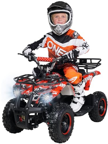 Actionbikes Motors Kinder Quad Elektro ATV Torino | 𝟑𝟔 Volt 𝟭𝟬𝟬𝟬 Watt Motor bis 𝟐𝟒 km/h - Kinderquad - Pocket Quad - Elektroquad - Miniquad - Für Kinder ab 8 Jahren (Schwarz Weiß Rot Polo)