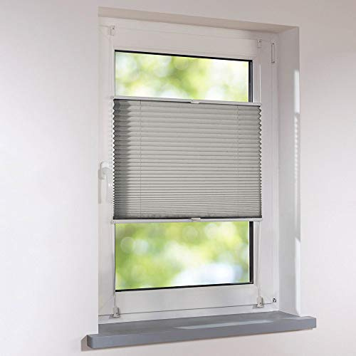 Plissee Klemmfix Breite 60 x 140 cm Höhe verspannt - Farbe grau - Standardplissee Rollo Jalousie Raffrollo Faltrollo Faltstore Fertigplissee ohne Bohren für Fenster und Türen