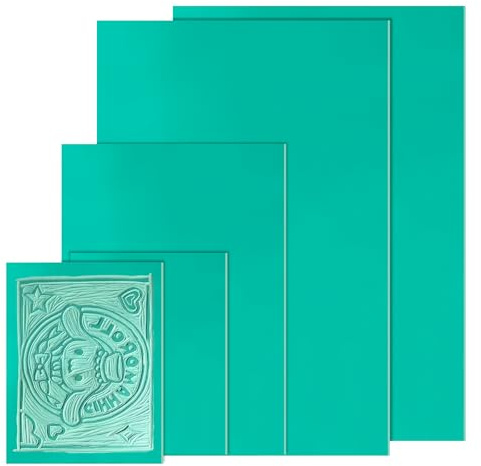 NVGFTG 5 Stück Linolschnitt Platten Linoldruck Platte PVC Linoleum Platte | Weichgummi 2A4+A5+2A6 Linoldruck Set Linolplatten für Linolschnitt Stempel Bastel Druckprojekte (Grün)