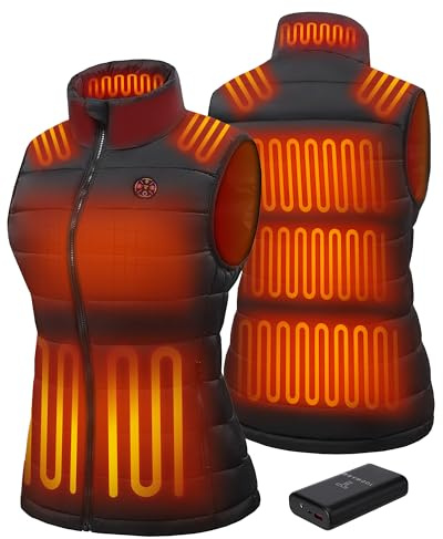 TODWARM Beheizbare Weste Damen mit Powerbank 16000 mAh, 15 Heizzonen Heizweste Damen für Smart Heating Leicht Wärmeweste Camping Wandern Trekking Angeln Outdoor Aktivitäten Schwarze S