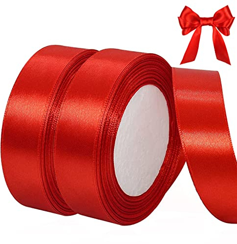 qingmeng Satinband Rot, 44m Geschenkband Breit, 20mm Schleifenband, Hochzeit Stoff, Geschenkbänder für Taufe Geburtstag Deko Geschenkverpackung
