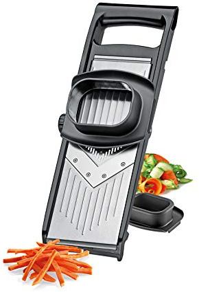 Küchenprofi 900451000 Gemüsehobel-900451000 Gemüsehobel, Edelstahl, Schwarz | Küchenhobel, Spezial-Klingenstahl, für Gemüse und Obst, schüsselfest, inkl. 2 Schneideinsätze, rostfreier Edelstahl