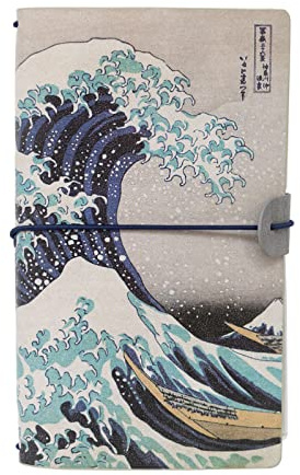 Grupo Erik Reisetagebuch zum Selberschreiben Dotted Notebook 12x19,6 cm Hokusai Die große Welle vor Kanagawa Einband aus synthetischem Leder und Gummiband zum sicheren Verschließen