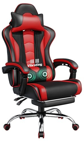 Yaheetech Gaming Stuhl Ergonomischer Gaming Sessel mit Massagefunktion Computerstuhl mit Fußstütze Bürostuhl 90-135° Rückenlehne verstellbar Gamer Stuhl für für Homeoffice und Gaming Rot