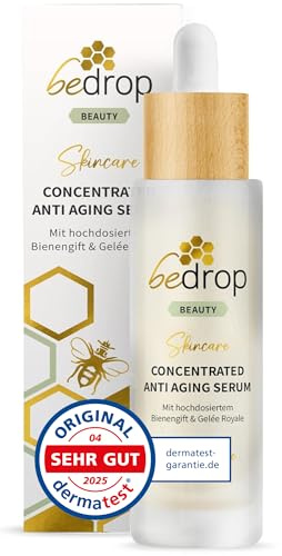 bedrop Concentrated Anti Aging Serum mit straffendem Bienengift, Gelée Royal, Hyaluron & Acetylglucosamin hochdosiert - Reine Imker Qualität ohne Zusatzstoffe