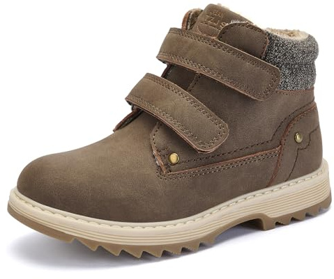 TZJS Unisex Kinder Klassische Stiefel für Jungen Mädchen Baby Winterstiefel Mit Klettverschluss Wasserdicht Stiefeletten Schneestiefel Herbstschuhe Winterschuhe(Braun Warm,27)