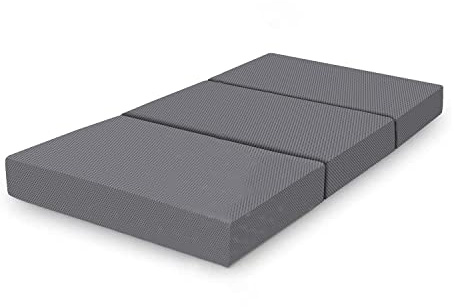 Amazon Basics - Faltbare Memoryschaum Gästematratze mit Bezug, Mittel Fest, 75 x 195 x 10 cm, Grau