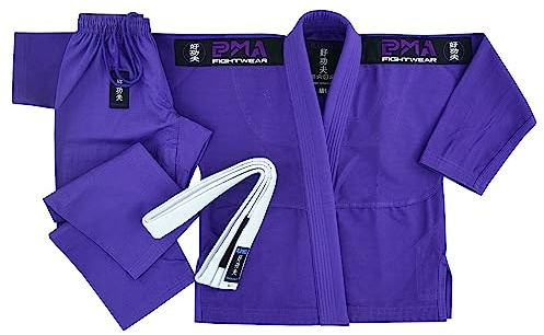 Playwell Pro Girls BJJ GI Jiu Jitsu-Uniform-Anzug (kommt mit gratis weißem Ju-Jitsu-Gürtel für Kinder), Violett