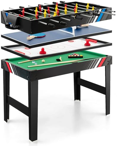 COSTWAY Multi Spieltisch, 4 in 1 Tischkicker mit Billard, Hockey, Tischtennis, Multifunktionstisch Tischfußball mit Zubehör, Kickertisch für Spielzimmer, Party, Bars, 125 x 97 x 83 cm (Schwarz)