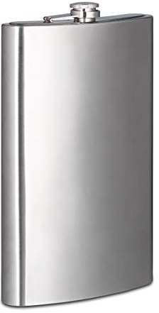 Relaxdays Flachmann XXL aus Edelstahl, Riesen Flachmann mit 1,8l Fassungsvolumen, klassisches Flachmann-Design, Silber